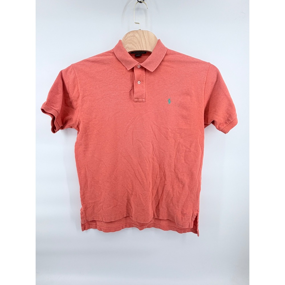 Polo Ralph Lauren Shirt Mens Large L Salmon Coral Pink Pique Short Sleeve Polo